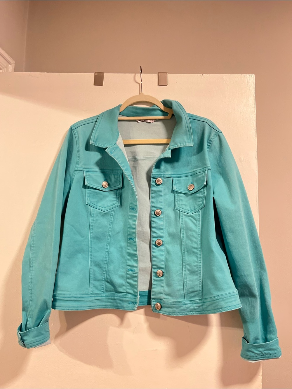 Women's Turquoise Denim Jacket - Classic Button-Front Jean Coat